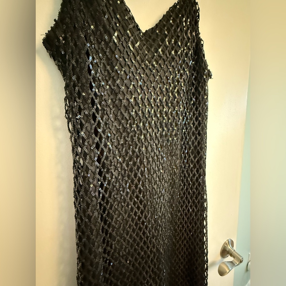 All Saints CHANTELLE SEQUIN MIDI SLIP DRESS size 10 black NWT - Picture 9 of 15